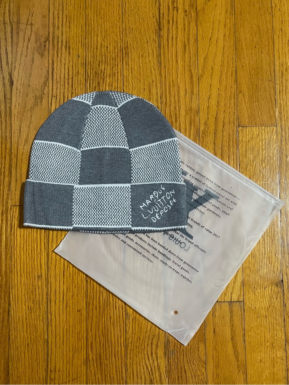Checker Knit Beanie Hat in Gray and White -LV